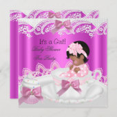 アフリカ系アメリカ人ベイビーシャワーガールピンクinティーカップ 招待状 (正面/裏面)