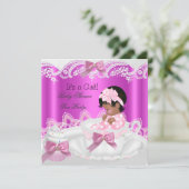 アフリカ系アメリカ人ベイビーシャワーガールピンクinティーカップ 招待状 (スタンド正面)