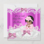 アフリカ系アメリカ人ベイビーシャワーガールピンクinティーカップ 招待状 (正面)