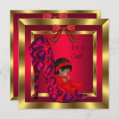 アフリカ系アメリカ人ベイビーシャワーガールレッドシュー金ゴールド 招待状 (正面/裏面)