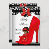 アフリカ系アメリカ人ベイビーシャワーガールレッドベビーシューズ2 招待状 (正面/裏面)