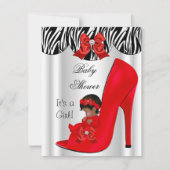 アフリカ系アメリカ人ベイビーシャワーガールレッドベビー靴 招待状 (正面)