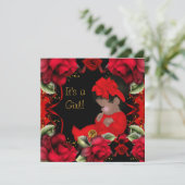 アフリカ系アメリカ人ベイビーシャワーガールレッドローズ 招待状 (スタンド正面)