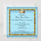 アフリカ系アメリカ人ベイビーシャワーブルー金ゴールドボーイプリンス 招待状 (裏面)