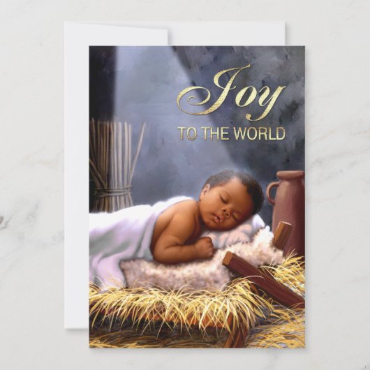 アフリカ系アメリカ人ベビーイエズフラットクリスマスカード シーズンカード (正面)