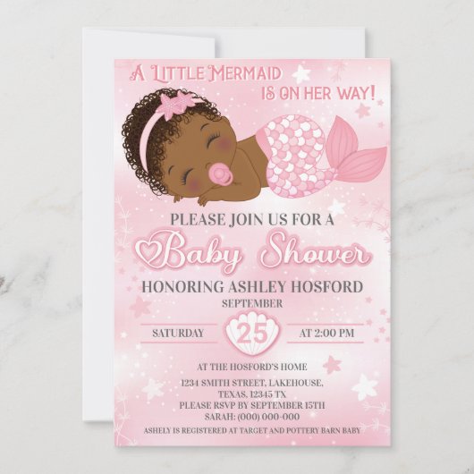 アフリカ系アメリカ人ベビーガールシャワー招待状 招待状 (正面)