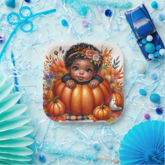 アフリカ系アメリカ人ベビーガール秋カボチャ ペーパープレート (パーティー)