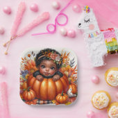 アフリカ系アメリカ人ベビーガール秋カボチャ ペーパープレート (パーティー)