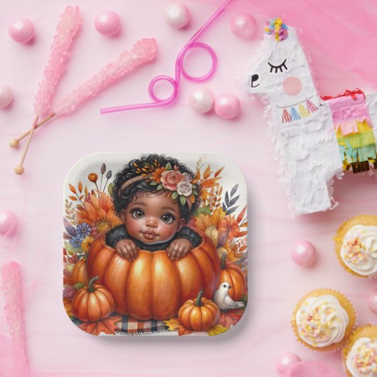 アフリカ系アメリカ人ベビーガール秋カボチャ ペーパープレート (パーティー)
