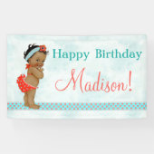 アフリカ系アメリカ人ベビーガール赤い水着 横断幕 (横)