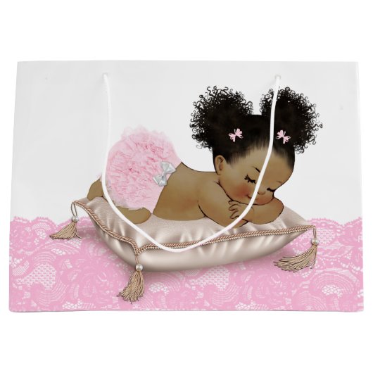 アフリカ系アメリカ人ベビーガール赤ちゃんシャワー ラージペーパーバッグ (正面)