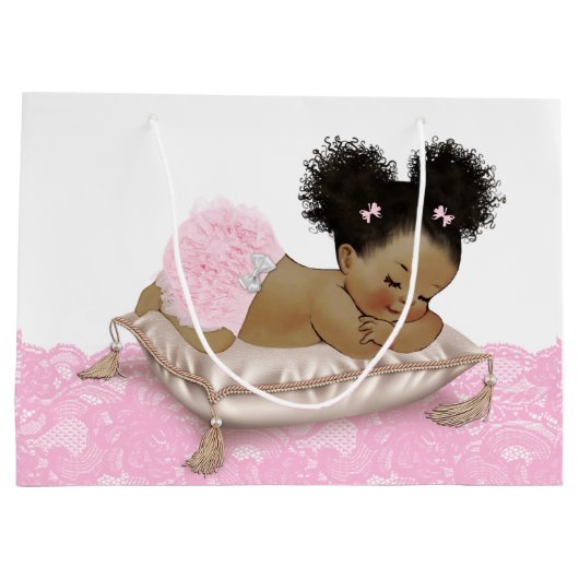 アフリカ系アメリカ人ベビーガール赤ちゃんシャワー ラージペーパーバッグ (裏面)