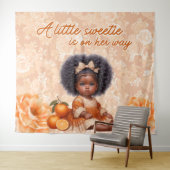 アフリカ系アメリカ人ベビーガール |甘いオレンジのヴィンテージ タペストリー (インサイチュ(横))