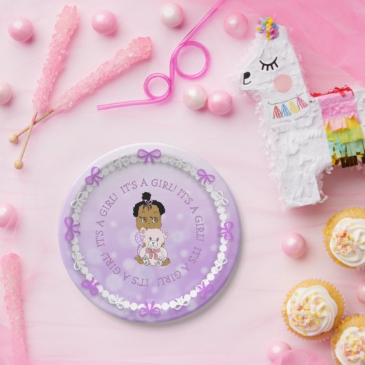 アフリカ系アメリカ人ベビーガールTeddy Bearベビーシャワー ペーパープレート (パーティー)