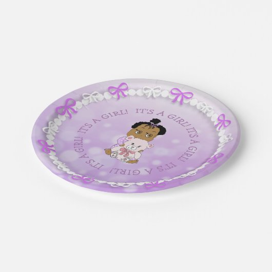 アフリカ系アメリカ人ベビーガールTeddy Bearベビーシャワー ペーパープレート (アングル)