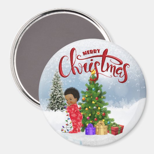 アフリカ系アメリカ人ベビークリスマスマグネット マグネット (正面/裏面)