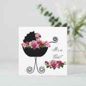 アフリカ系アメリカ人ベビーシャワーかわいい女の子ピンクのバラ 招待状 (スタンド正面)