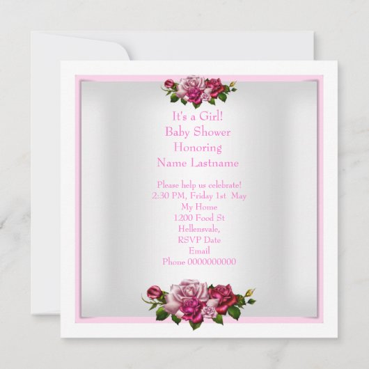 アフリカ系アメリカ人ベビーシャワーかわいい女の子ピンクのバラ 招待状 (裏面)