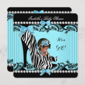 アフリカ系アメリカ人ベビーシャワーガールゼブラティール（緑がかった色） 招待状 (正面/裏面)