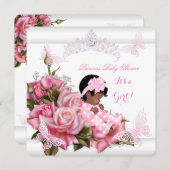 アフリカ系アメリカ人ベビーシャワーガールバタフライピンクW 招待状 (正面/裏面)