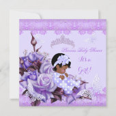 アフリカ系アメリカ人ベビーシャワーガールバタフライ薄紫 招待状 (正面)