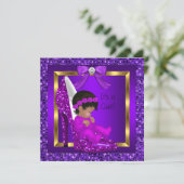 アフリカ系アメリカ人ベビーシャワーガールパープルグリッター 招待状 (スタンド正面)