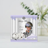 アフリカ系アメリカ人ベビーシャワーガールパープルゼブラ 招待状 (スタンド正面)
