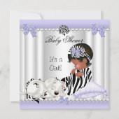 アフリカ系アメリカ人ベビーシャワーガールパープルゼブラ 招待状 (正面)