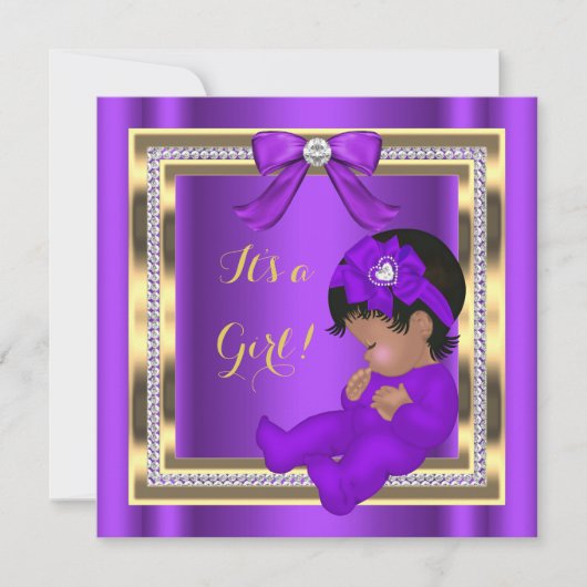 アフリカ系アメリカ人ベビーシャワーガールパープルダイヤモンド2 招待状 (正面)