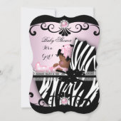 アフリカ系アメリカ人ベビーシャワーガールピンクゼブラ4 招待状 (正面)