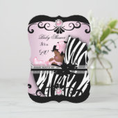 アフリカ系アメリカ人ベビーシャワーガールピンクゼブラ4 招待状 (スタンド正面)