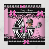 アフリカ系アメリカ人ベビーシャワーガールピンクゼブラ 招待状 (正面/裏面)