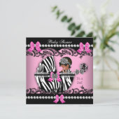 アフリカ系アメリカ人ベビーシャワーガールピンクゼブラ 招待状 (スタンド正面)