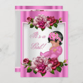 アフリカ系アメリカ人ベビーシャワーガールピンクロース 招待状 (正面/裏面)