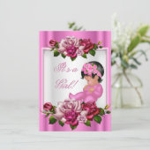 アフリカ系アメリカ人ベビーシャワーガールピンクロース 招待状 (スタンド正面)