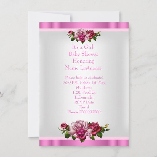 アフリカ系アメリカ人ベビーシャワーガールピンクロース 招待状 (裏面)