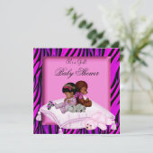 アフリカ系アメリカ人ベビーシャワーガールホットピンクゼブラ 招待状 (スタンド正面)