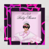アフリカ系アメリカ人ベビーシャワーガールホットピンクブラック 招待状 (正面/裏面)