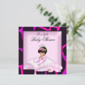 アフリカ系アメリカ人ベビーシャワーガールホットピンクブラック 招待状 (スタンド正面)