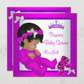 アフリカ系アメリカ人ベビーシャワーパープルピンキヒョウ 招待状 (正面/裏面)