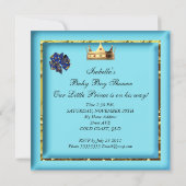 アフリカ系アメリカ人ベビーシャワーブルー金ゴールド少年 招待状 (裏面)