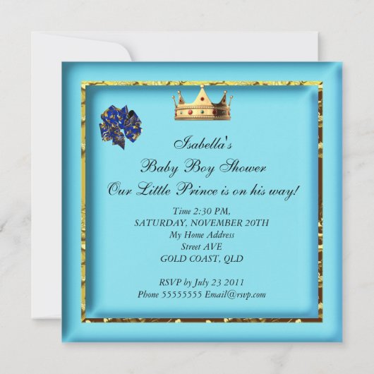 アフリカ系アメリカ人ベビーシャワーブルー金ゴールド少年 招待状 (裏面)