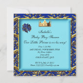 アフリカ系アメリカ人ベビーシャワーブルー金ゴールド少年 招待状 (裏面)