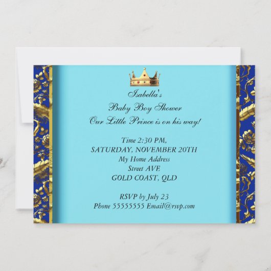 アフリカ系アメリカ人ベビーシャワーブルー金ゴールド少年 招待状 (裏面)