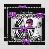 アフリカ系アメリカ人ベビーシャワーベビーかわいいガールゼブラ 招待状 (正面/裏面)