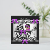 アフリカ系アメリカ人ベビーシャワーベビーかわいいガールゼブラ 招待状 (スタンド正面)