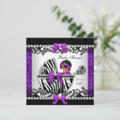 アフリカ系アメリカ人ベビーシャワーベビーガールグリッター 招待状 (スタンド正面)