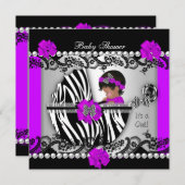 アフリカ系アメリカ人ベビーシャワーベビーガールゼブラ 招待状 (正面/裏面)