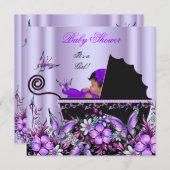 アフリカ系アメリカ人ベビーシャワーベビーガールパープル 招待状 (正面/裏面)