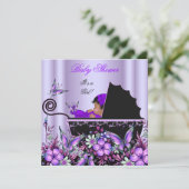 アフリカ系アメリカ人ベビーシャワーベビーガールパープル 招待状 (スタンド正面)